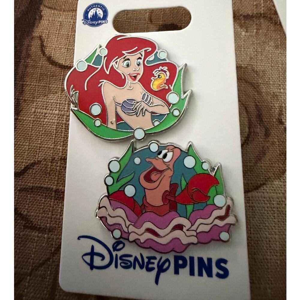Disney Parks The Little Mermaid Ariel & Sebastian Pin Set NWT